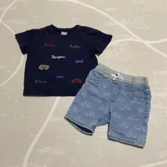 プティマイン Tシャツ H&M デニムハーフパンツ 90cm のりもの 車