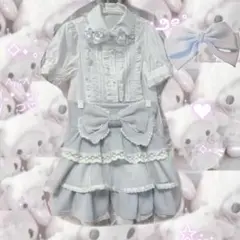 上下セット　LIZLISA ビッグリボンティアードスカート ブルーアンクルージュ