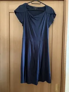 ネイビー 半袖 ドレープ ワンピース