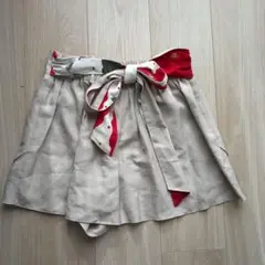 ふりふ　リボン付きベージュキュロット　ハーフパンツ　FREE