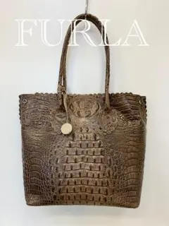 FURLA フルラ クロコダイル型押し トートバッグ ブラウン