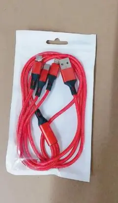 急速充電 タイプC Androi iPhone ケーブル3in1 赤色