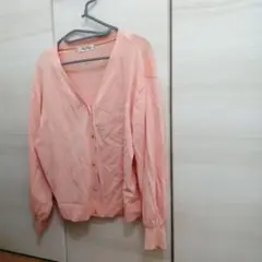 サーモンピンク カーディガン LLサイズ ゴールドボタン