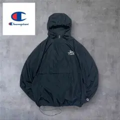 【191】championチャンピオンハーフジップジャケット黒ブラックLロゴ