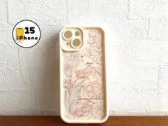 iPhone15 ケース　花　植物　ボタニカル　アイボリー　ピンク　ブラウン