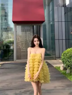 パーティー映え✭フェミニンミニワンピース✭チュールフリルデザイン