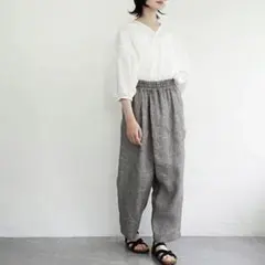 スースースー リネン タイパンツ 千鳥格子 ラップパンツ ウエストゴム 日本製