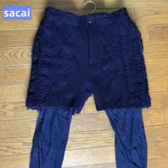 【sacai】紺 ニット ハーフパンツ u0026 紺 レギンス