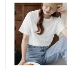 DISCOAT ジャガード 半袖 Tシャツ Mサイズ ホワイト