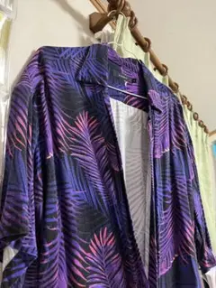 RAGEBLUE 柄シャツ パープル×ピンク 葉模様