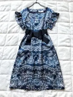 美品 AUSTIN REED レース柄 ウエストリボン フリル ワンピース
