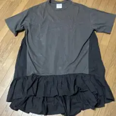 フリル付き半袖チュニック グレー/ブラック