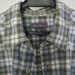 Eddie Bauer 半袖シャツ グリーン系チェック　サイズS