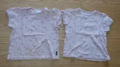 ピンク ハート模様 フリル袖 Tシャツ 110cm 2枚セット（記名無し）