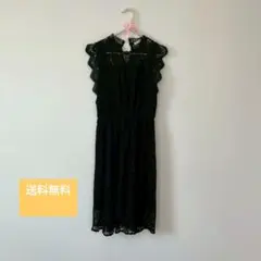 完売品‼️かわいい　ブラック　総レースフリル袖　ドレス　ワンピース　カットワーク