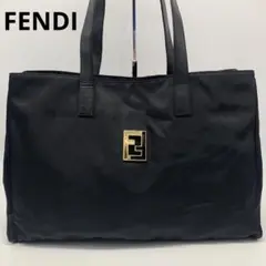 【美品】 フェンディ トートバッグ ロゴ金具 FF 大容量 A4可能 ブラック