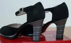 フェラガモ 8cm ヒール オープントゥ スエード 6 1/2 C