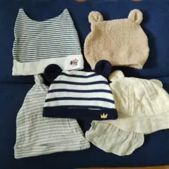 赤ちゃん用帽子セット（ストライプ・耳付き）