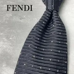 美品 FENDI フェンディ ジャガード ピンドット柄 ネクタイ ブラック 黒