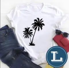 658 ヤシの木 ロゴ Tシャツ L ユニセックス ハワイアン 半袖 夏服