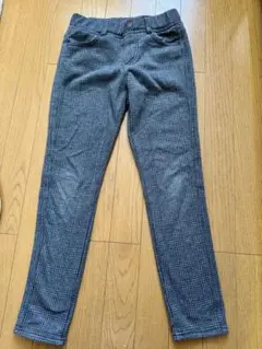 裏起毛 グレー チェック ロングパンツ 140