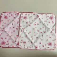ガーゼタオル 2枚セット タオル アイボリー ピンク 桜柄