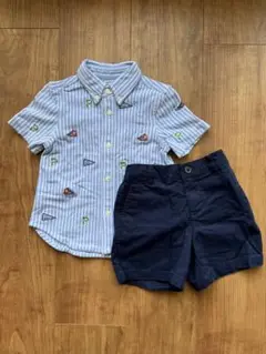 美品【ラルフローレン】ボタンダウンポロシャツ&短パン　18Ｍ　キッズ　水色