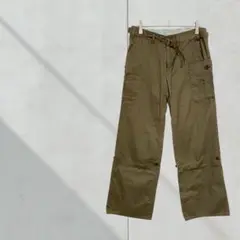 T377【ヒューマンウーマン】カーゴパンツ　裾ロールアップ　ベルト付き　カーキ