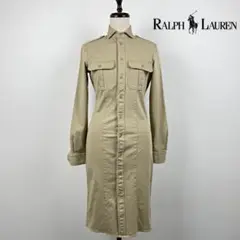 美品 ポロラルフローレン カジュアルロングシャツワンピース ベージュ 0*ZA3