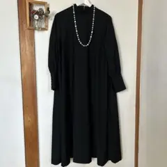 azzurri ワイドカフス　ロングワンピース　スタンドネック　ブラックL