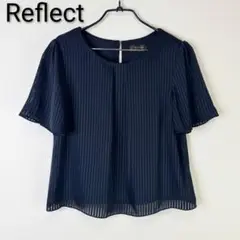 Reflect シアーサテンストライプブラウス紺色