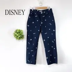 【美品】ディズニー チノパン ミッキー　ネイビー　コットン　刺繍　薄手