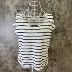 ✨ナチュラルビューティーベーシック✨トップス♡透け感あり♡ボーダー♡青・白(M)
