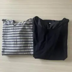 良品計画　無印良品　ネイビー　ストライプ　半袖トップス　M
