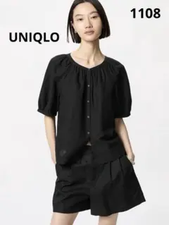 1108 UNIQLO ユニクロ リネンブレンドボリュームスリーブブラウス
