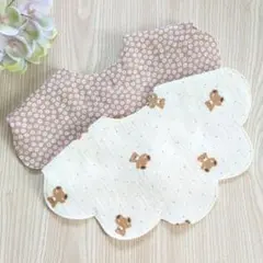 ハンドメイド もくもくスタイ二枚セット クマ柄&ブラウン小花柄