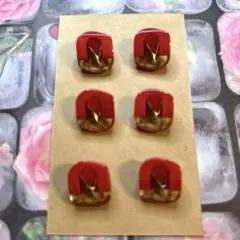 レトロ　高級ボタン　レッド×クリア　18mm 6個セット