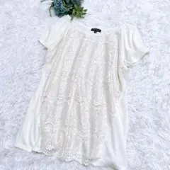 【インディヴィ】トップス Tシャツ 半袖 レース オフホワイト オフィス L