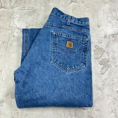 カーハート　ストーンウォッシュ　革タグ　デニムパンツ　古着　ライトブルー　W36