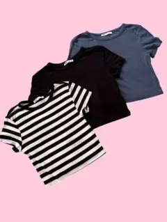 半袖Tシャツ 3枚セット 黒 ストライプ 青