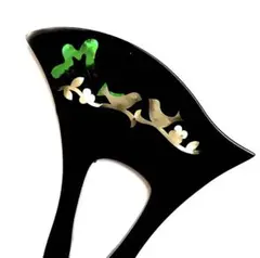 鳥模様簪 黒 ばち型かんざし