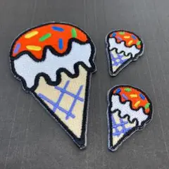 刺繡ワッペン　人気お買い得セット　アイス　オレンジ　大　プチ×２