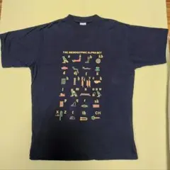 美品　エジプト製 SAGGY ヒエログリフTシャツ　Mサイズ　紺色