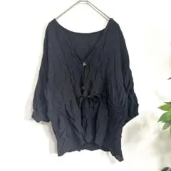 Ray Cassin レイカズン　Ｖネックカットソー　七分袖シャツ　ブラック　F