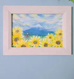 手描き　原画　ポストカードサイズ　フレーム付き　風景