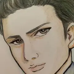手描きイラスト 黒髪ピッチリ オールバック 仕事編