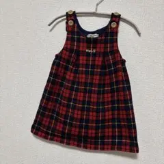 ミキハウスホットビスケッツ 赤チェック柄 ロゴ入り ジャンパースカート