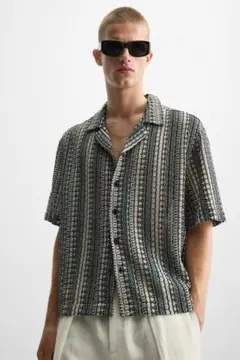 【新品未使用】タグ付き ZARA 幾何学ジャガードシャツ XL