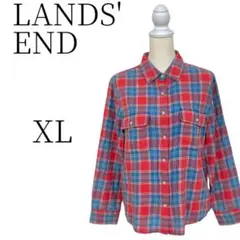 LANDS END ランズエンド 赤、青、チェック柄 シャツ・ブラウス XL