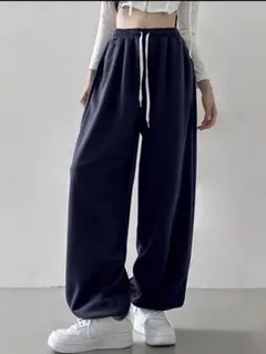 ネイビー ワイドスウェットパンツ S